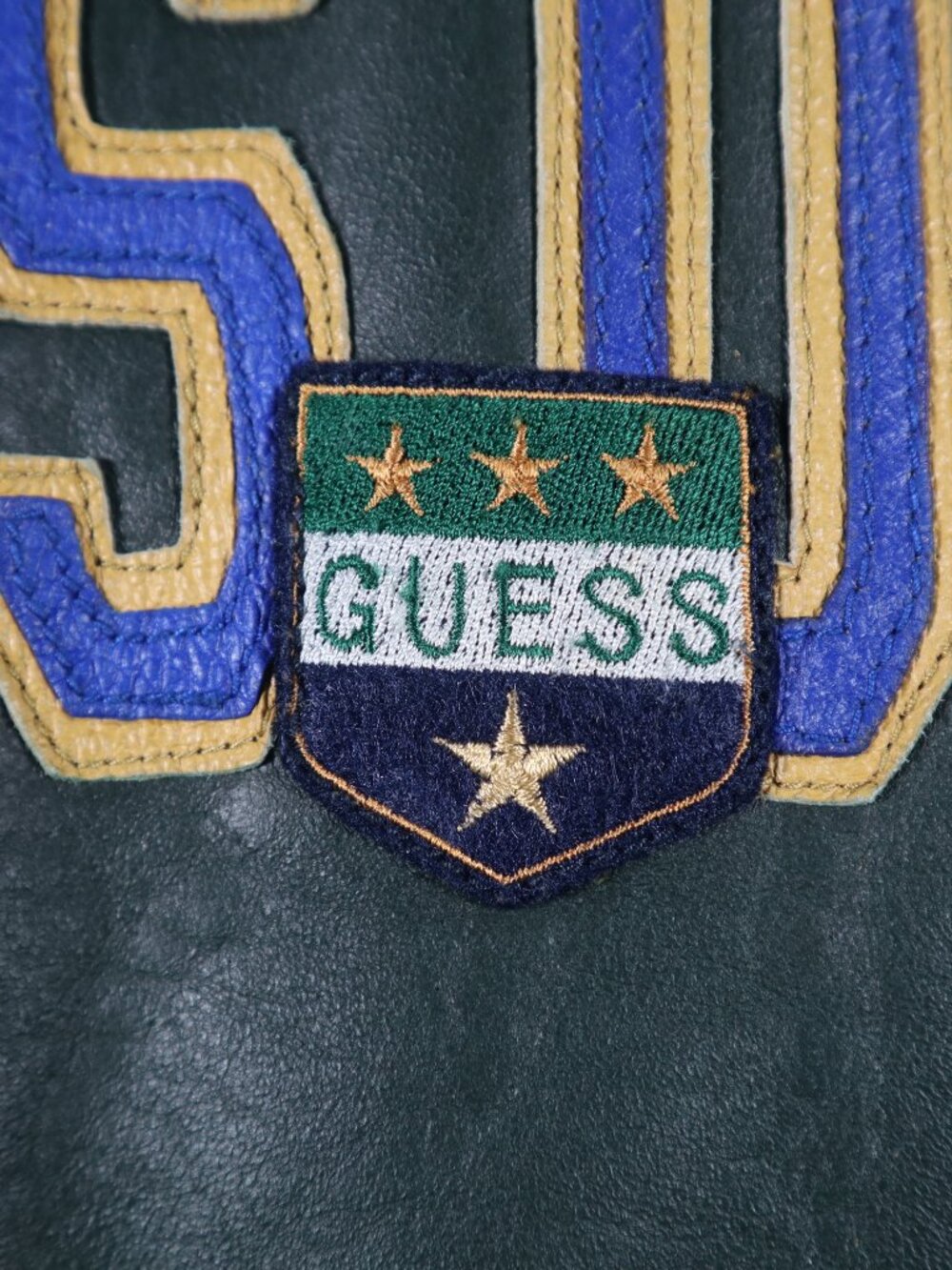 Vintage GUESS Leather Varsity Bomber Jacket Size XL Rare - Picture 11 of 13